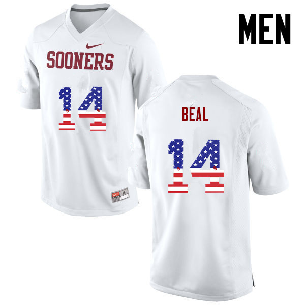 Men Oklahoma Sooners #14 Emmanuel Beal College Football USA Flag Fashion Jerseys-White